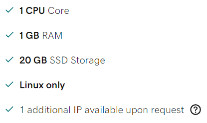 GoDaddy VPS Hosting Standard RAM - 1 vCPU features