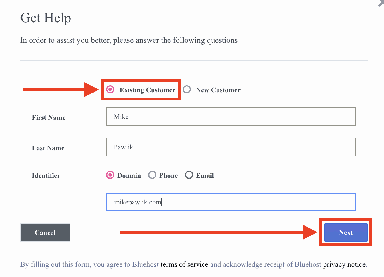 bluehost, existing customer