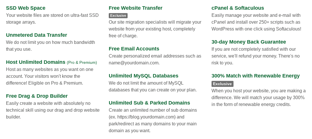 GreenGeeks hosting features
