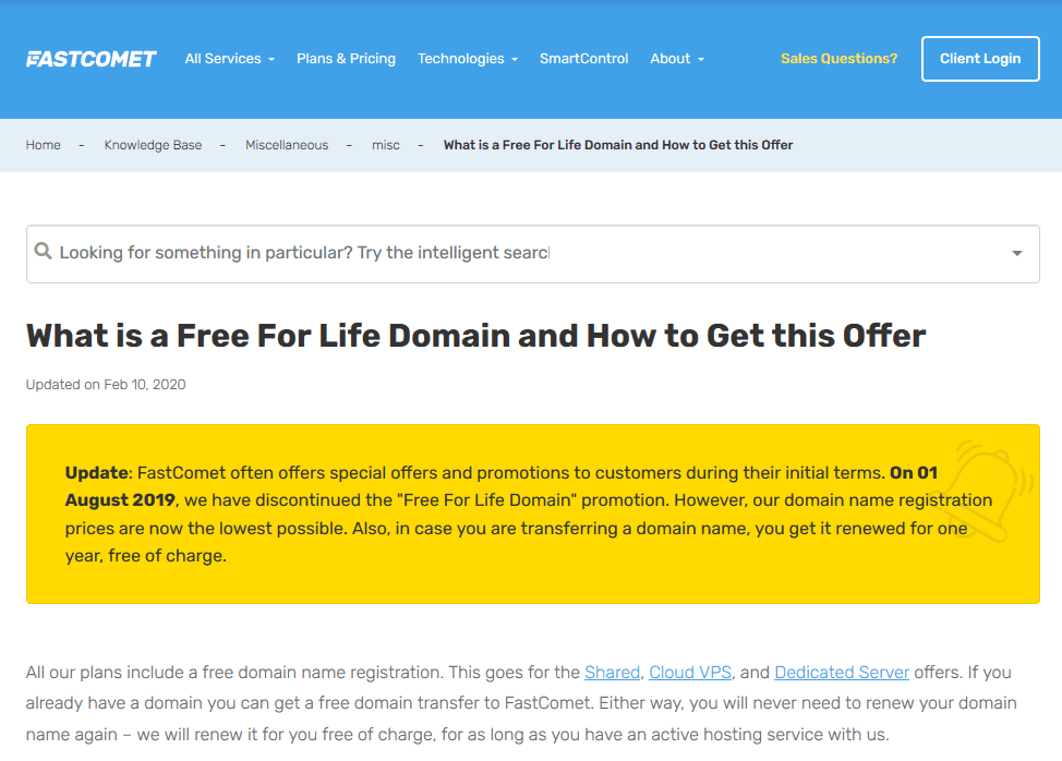 FastComet free domain for life
