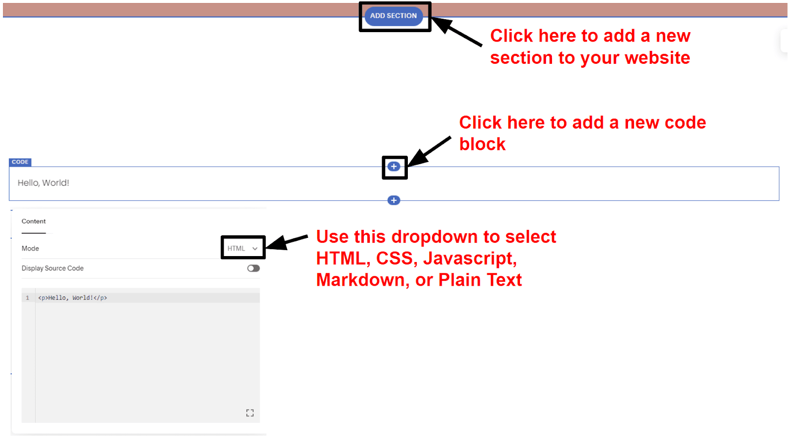 Adding a custom code block on Squarespace