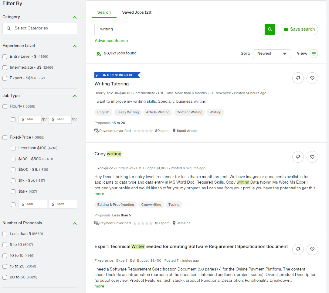 Upwork job search