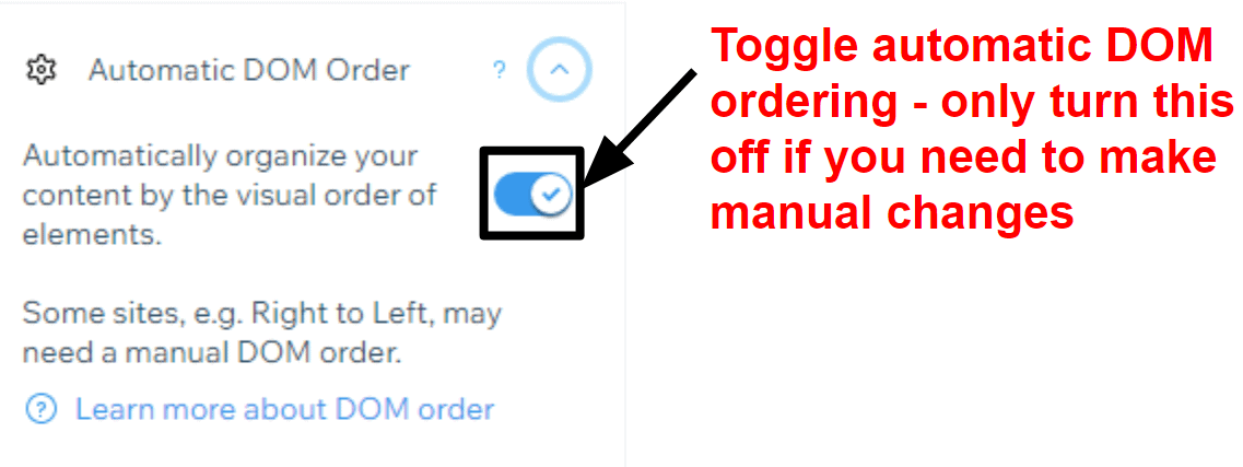 Wix's automatic DOM order setting