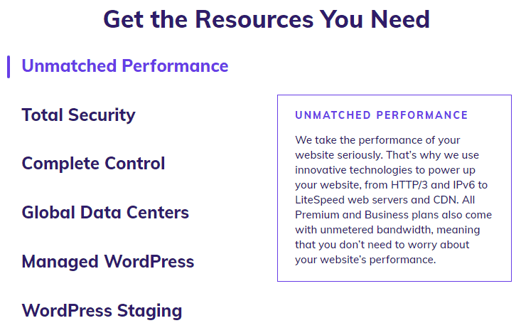 Description of Hostinger's performance features