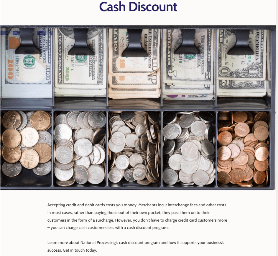 National Processing cash discount