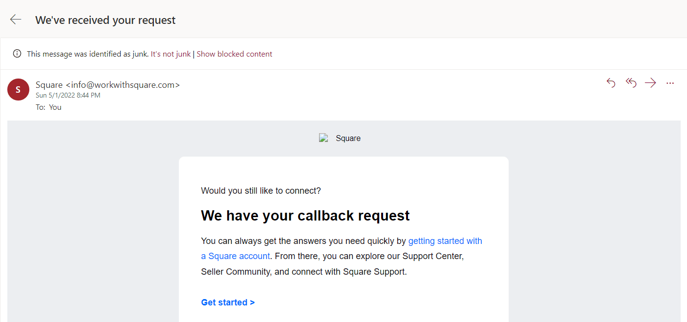 Square callback request email