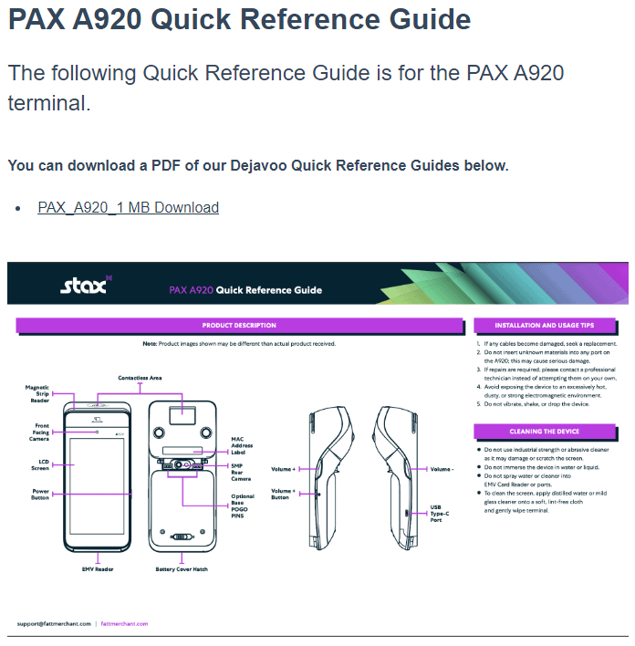 Stax's quick reference guide for payment terminals