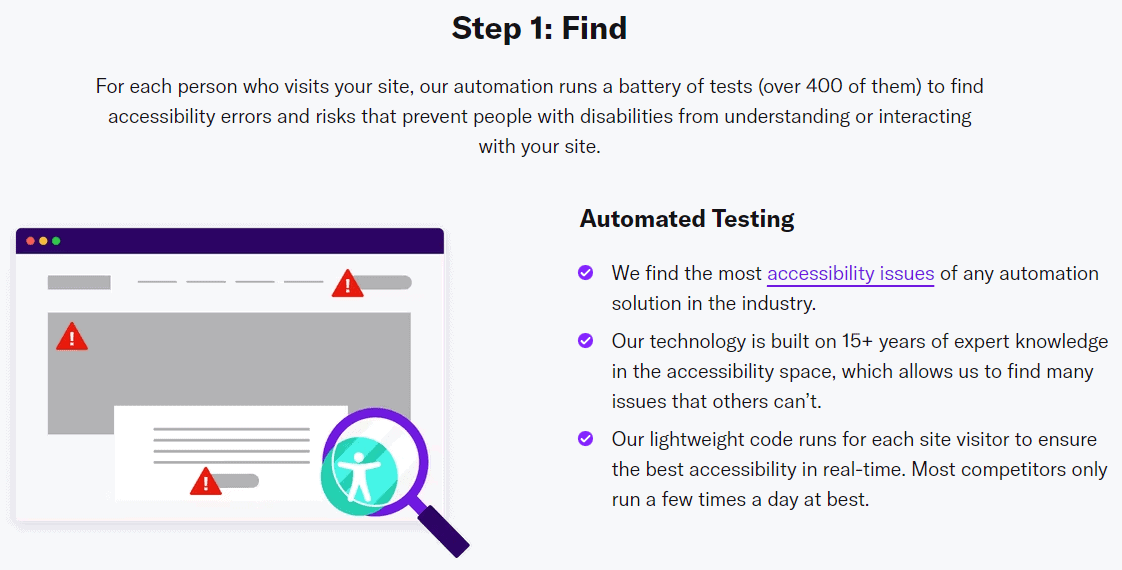 Description of AudioEye's automated accessibility testing