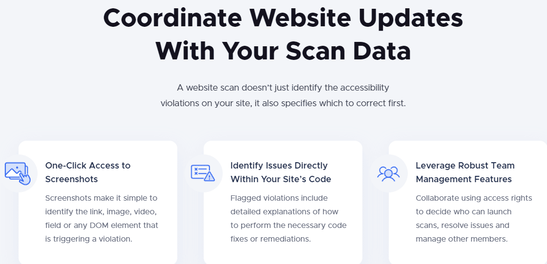 Feature list for UserWay's accessibility scanner