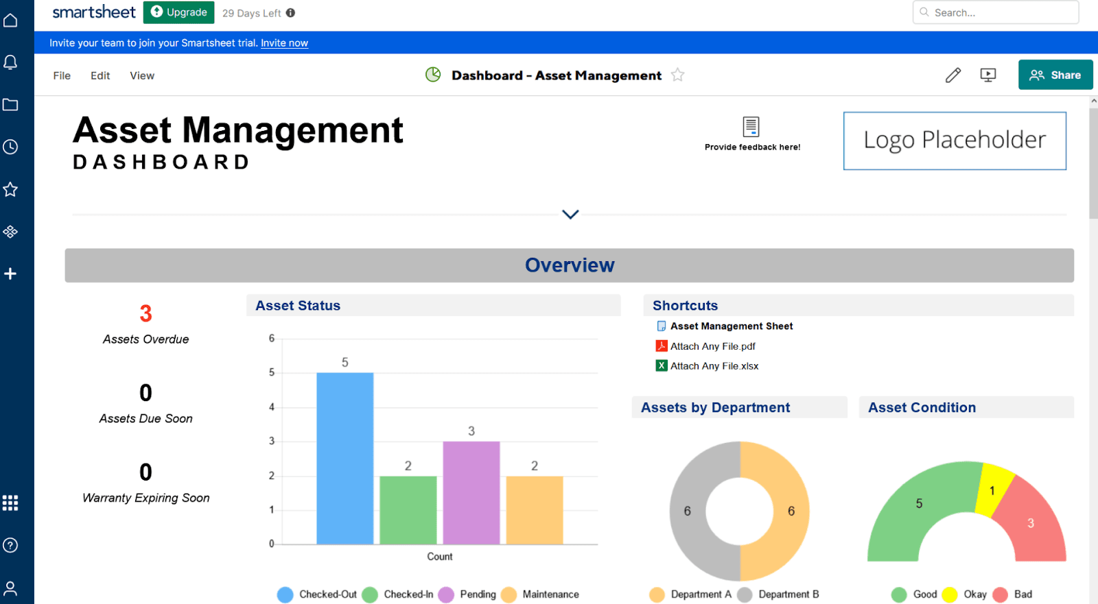 Smartsheet Asser Management Dashboard