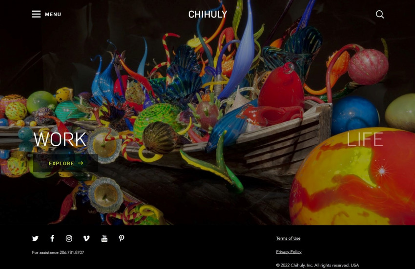 Dale Chihuly portfolio homepage