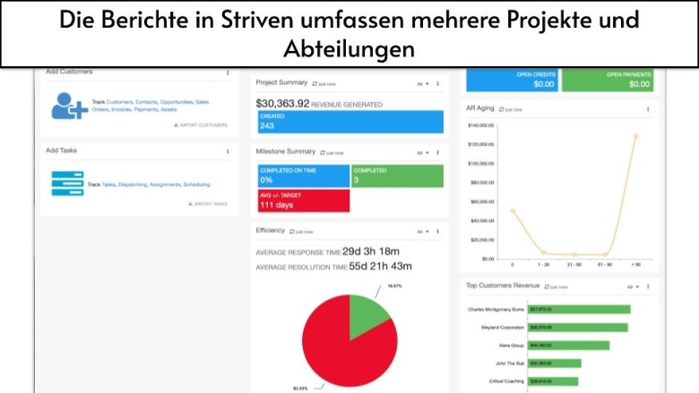 Die Berichte in Striven umfassen mehrere Projekte und Abteilungen