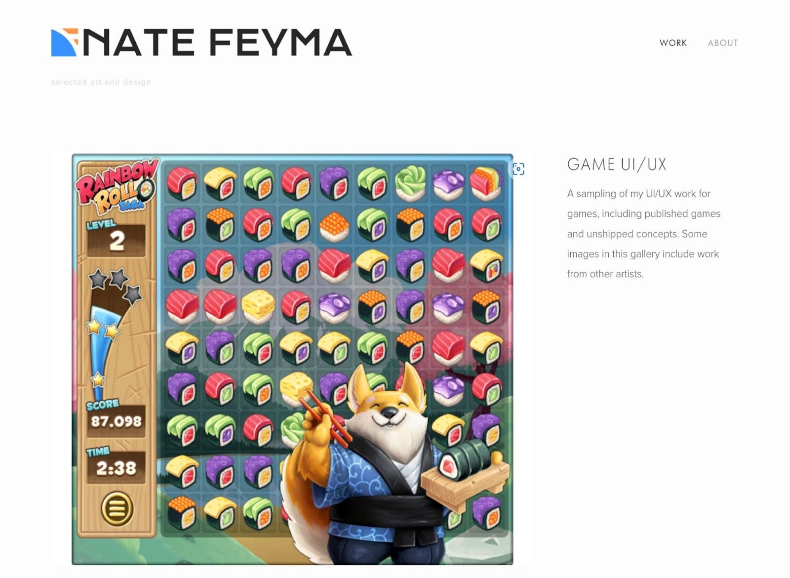 Nate Feyma art portfolio homepage.