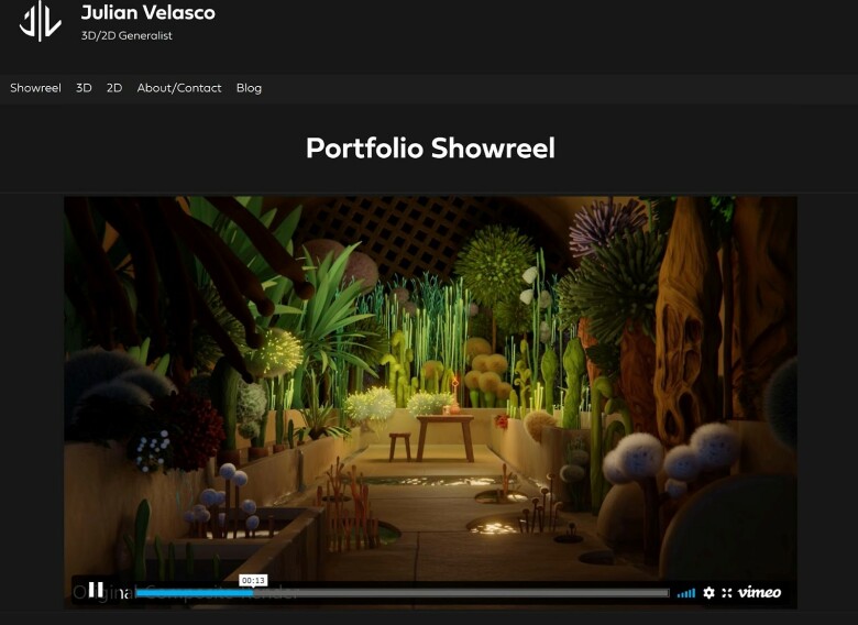 Velasco art portfolio website homepage showreel.