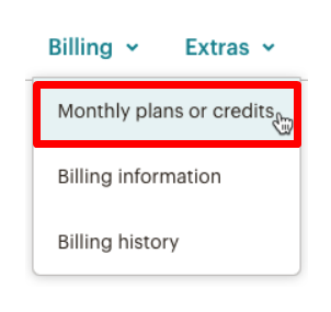 Mailchimp Accounts & billing menu