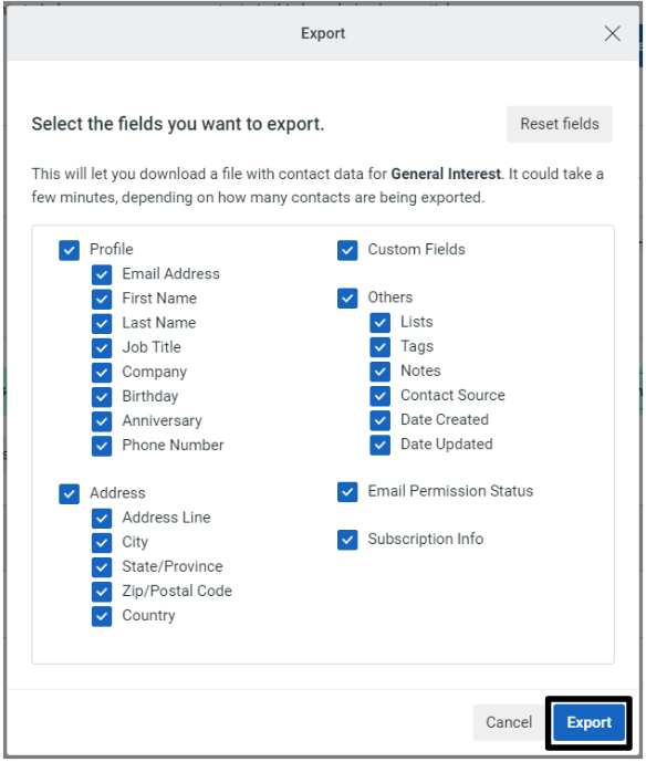 Exporting your contacts from Constant Contact 2