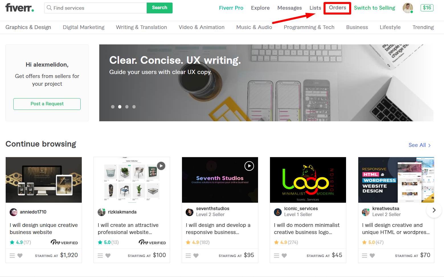 Fiverr main page