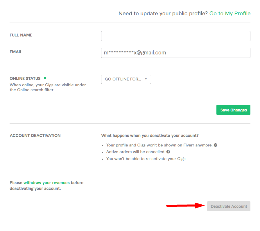 Fiverr account deactivation