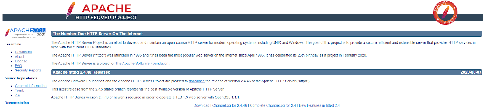 Screenshot of the Apache home page
