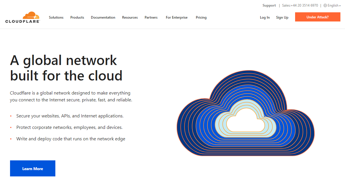 Cuplikan layar halaman beranda Cloudflare