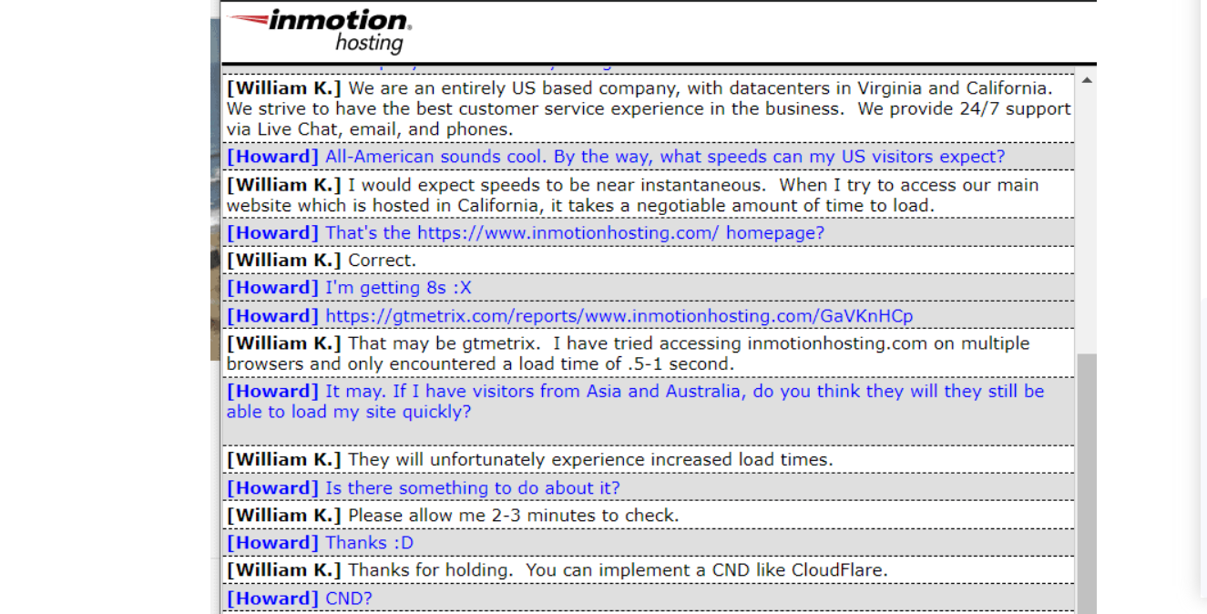 InMotion Hosting's live chat