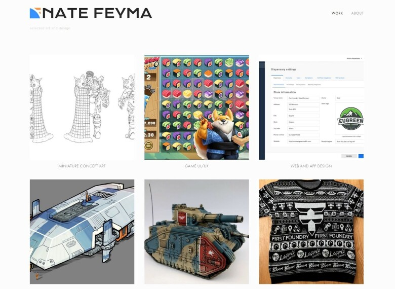 Nate Feyma art portfolio homepage.