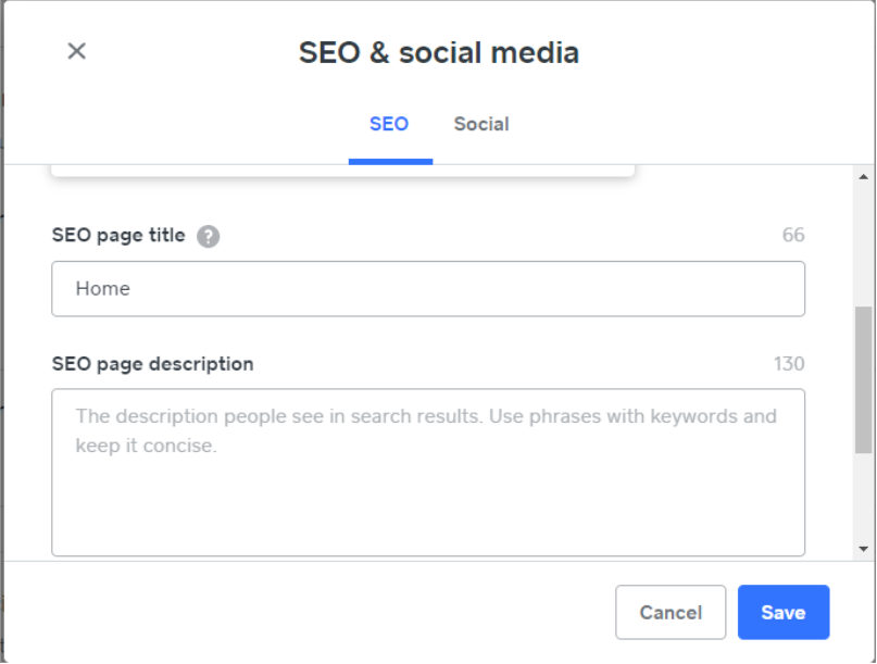 Square Online Builder SEO Settings