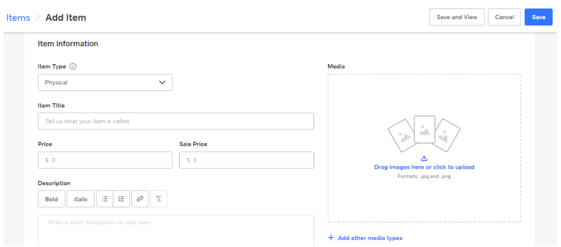 Square Online Interface for Adding Products