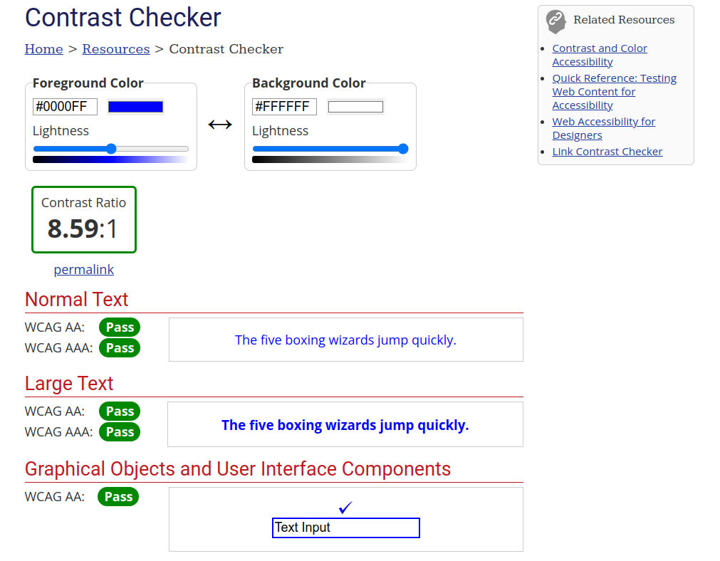 The WebAIM contrast checker