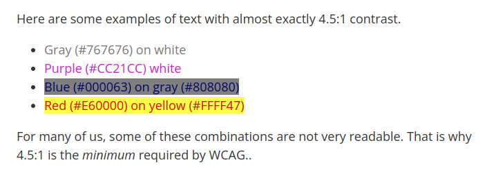 Examples of colors that have an exact 4.5 to 1 contrast ratio