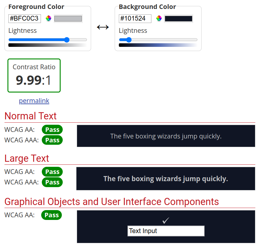 The results for the first text sample.