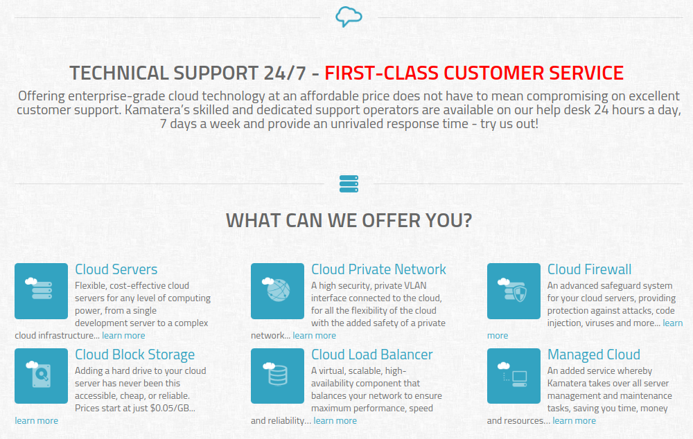 Some of KamaTera's cloud hosting features