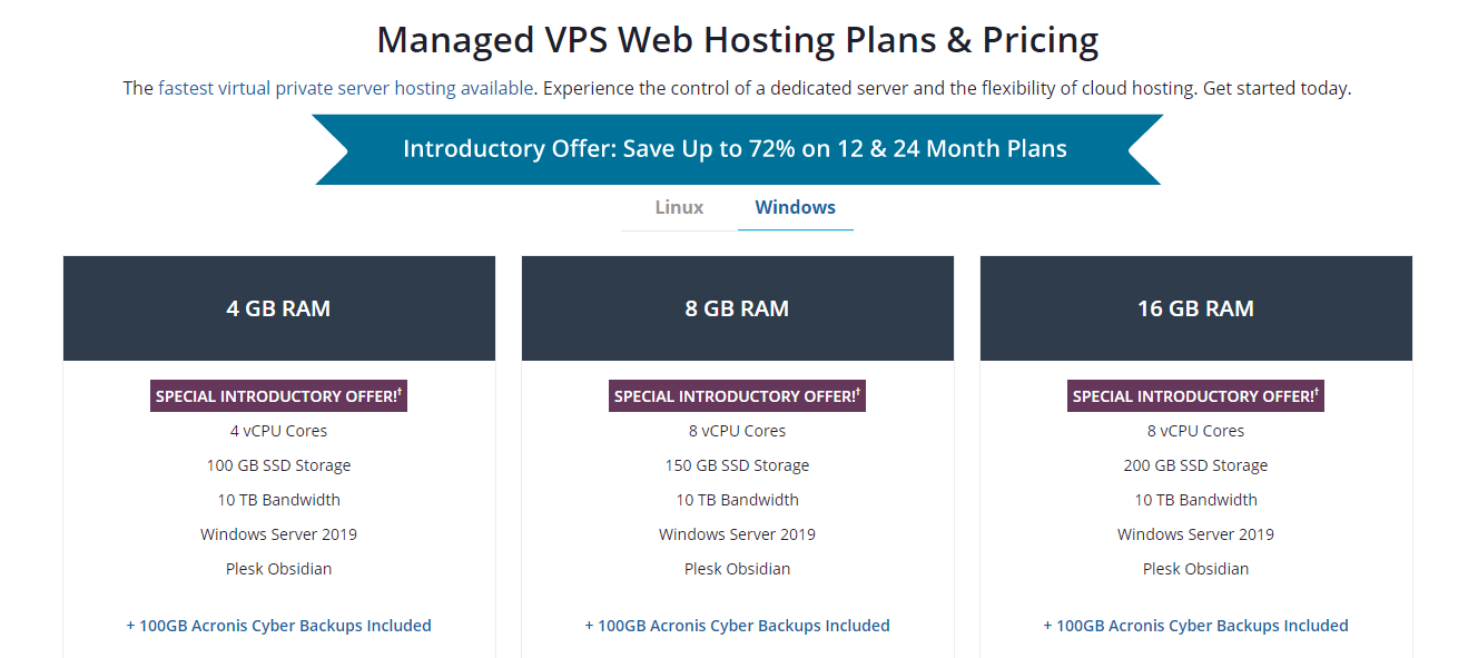 Certaines des options d’hébergement VPS géré de Liquid Web pour Windows