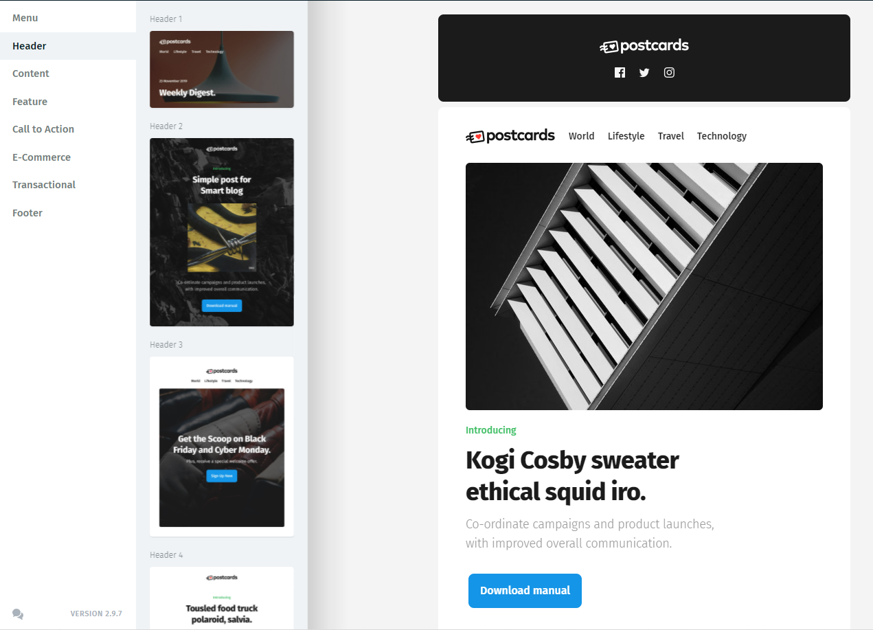 Designmodo Postcards main interface