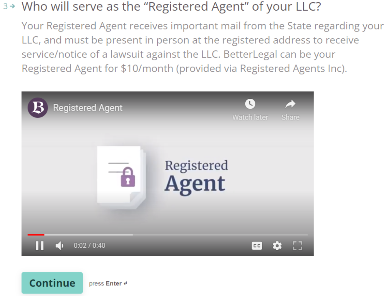 BetterLegal registered agent service guide and video