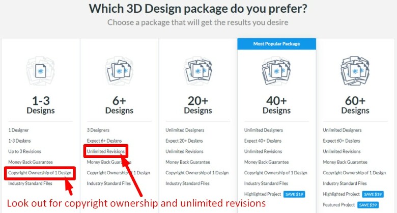 3D design package options on DesignCrowd