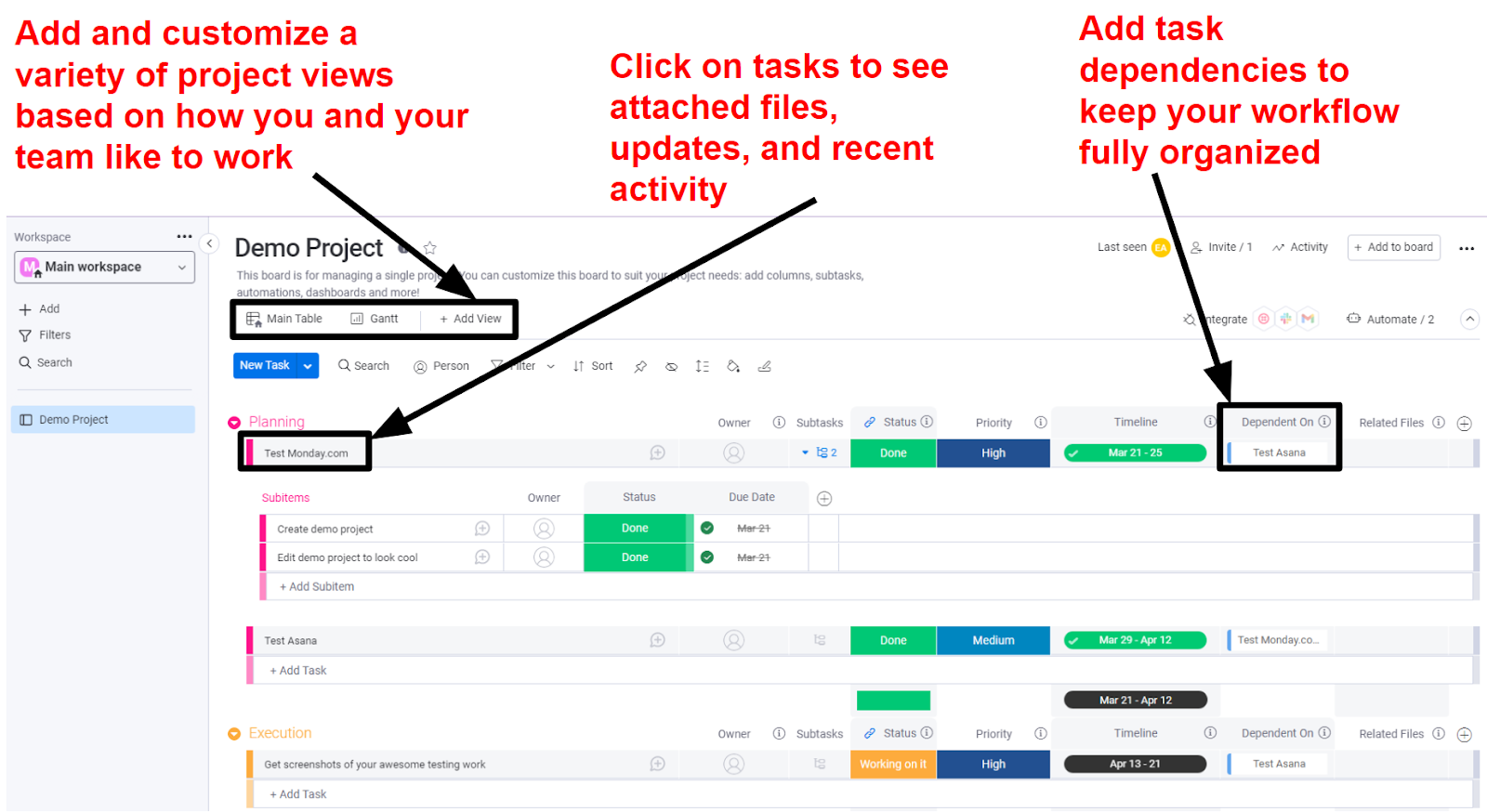 Monday.com's project dashboard