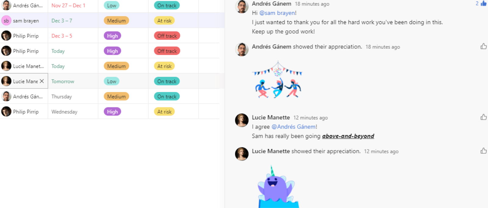 Team discussions in Asana