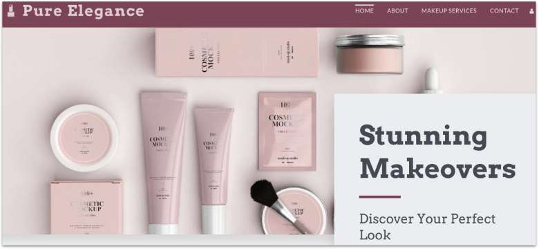 SITE123's beauty template showing an image of makeup products.
