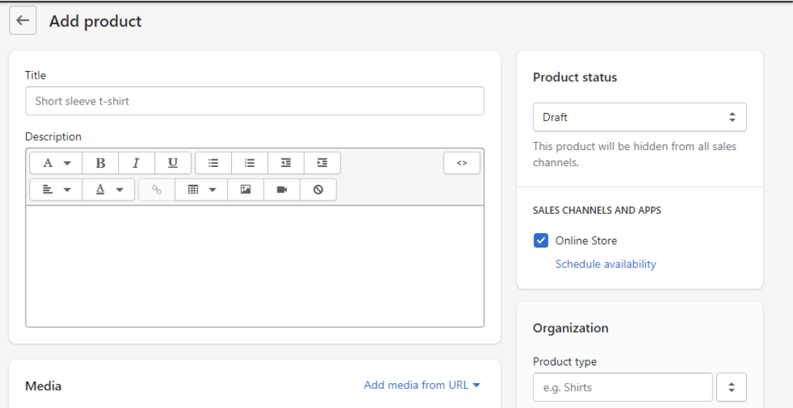 Shopify's Interface for Adding Products