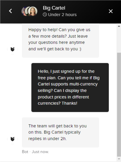 Big Cartel Email Support