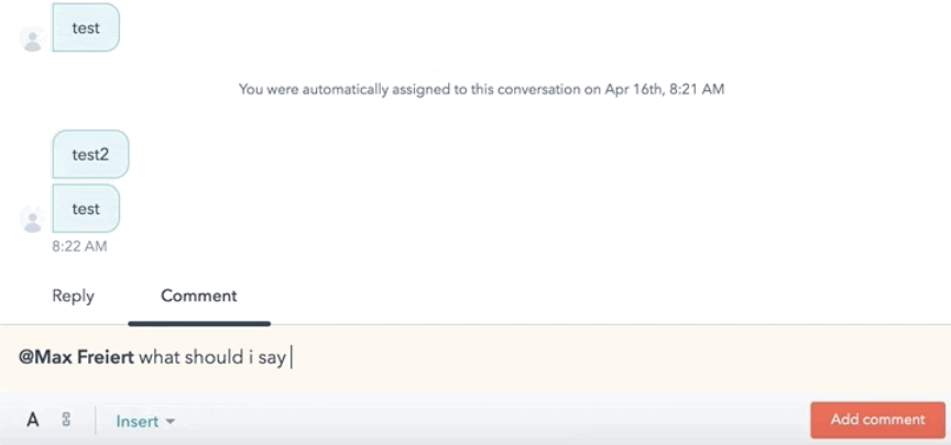 HubSpot Inbox Comment Mode