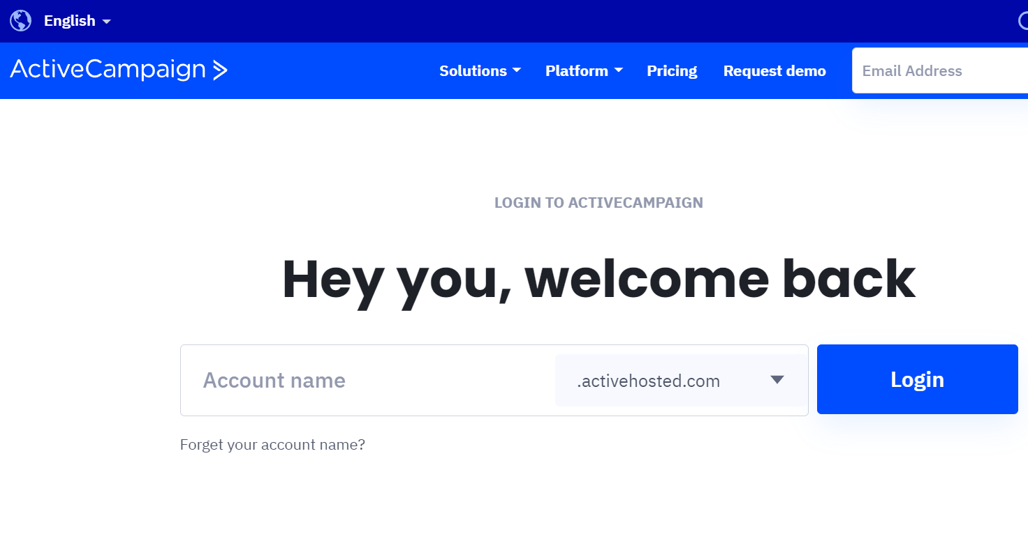 ActiveCampaign login page