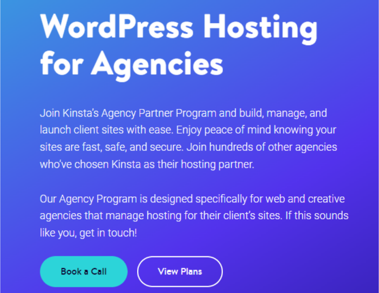 Description of Kinsta's WordPress Agency Hosting services