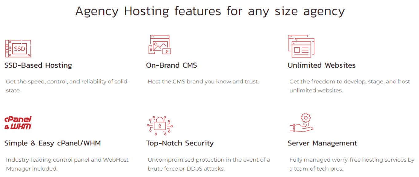 Liste des fonctionnalités de l’hébergement d’agences d’InMotion Hosting