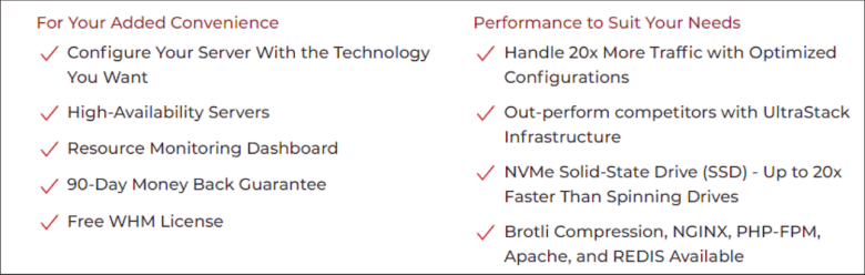 Feature list for InMotion Hosting's managed VPS