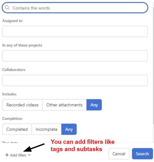 Asana Advanced Search Tool