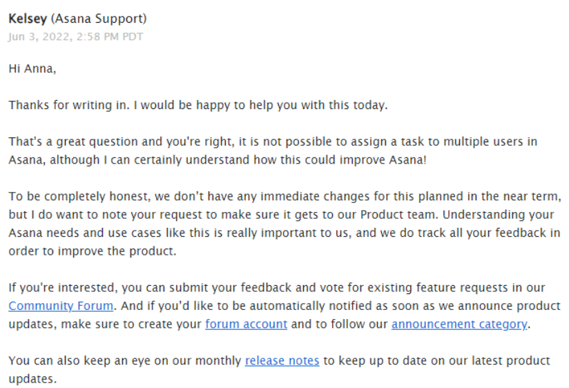 Asana Email Support