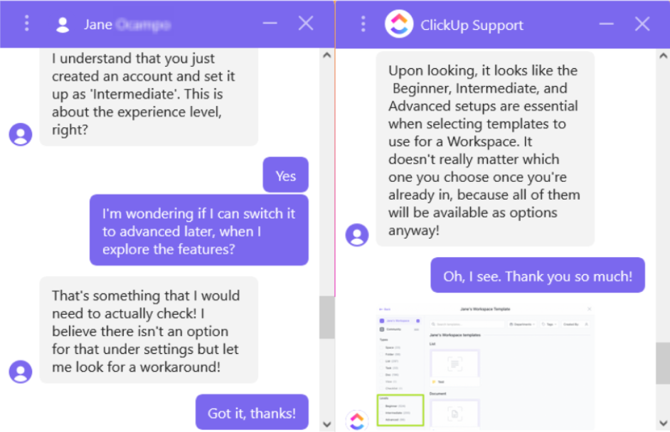 ClickUp Live Chat Support