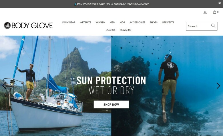 La galleria fotografica sulla home page del negozio Shopify Body Glove